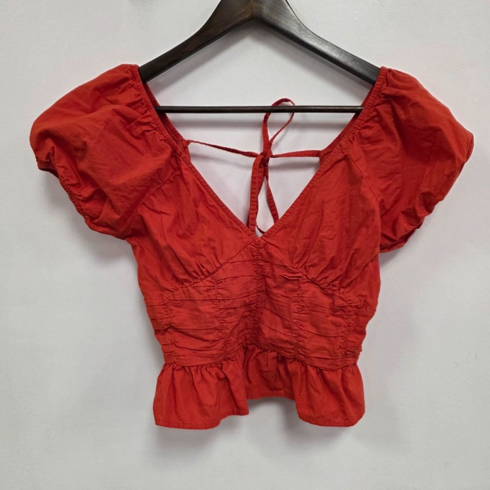Sim & Sam Womens Milkmaid Coquette Top Size S Boho Orange Festival Puff Crop